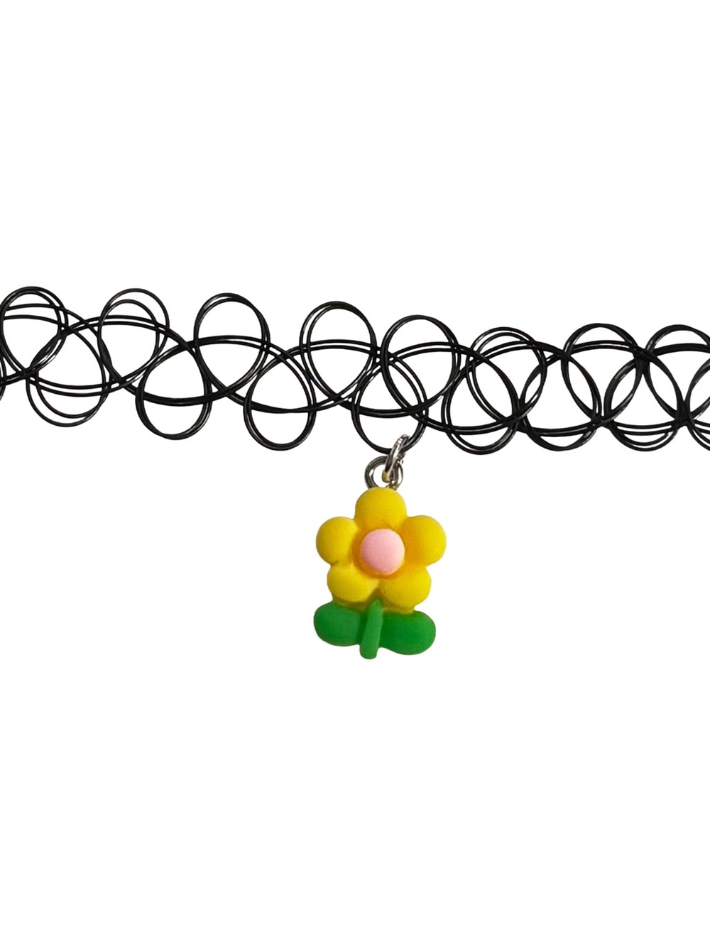 (3 for $10) Black Tattoo Choker with Yellow Flower Charm